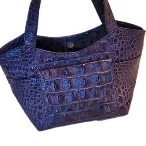 Veari Real Hornback Croc Skin Exotic Leather Satchel Bag Purple Double‎ Handles